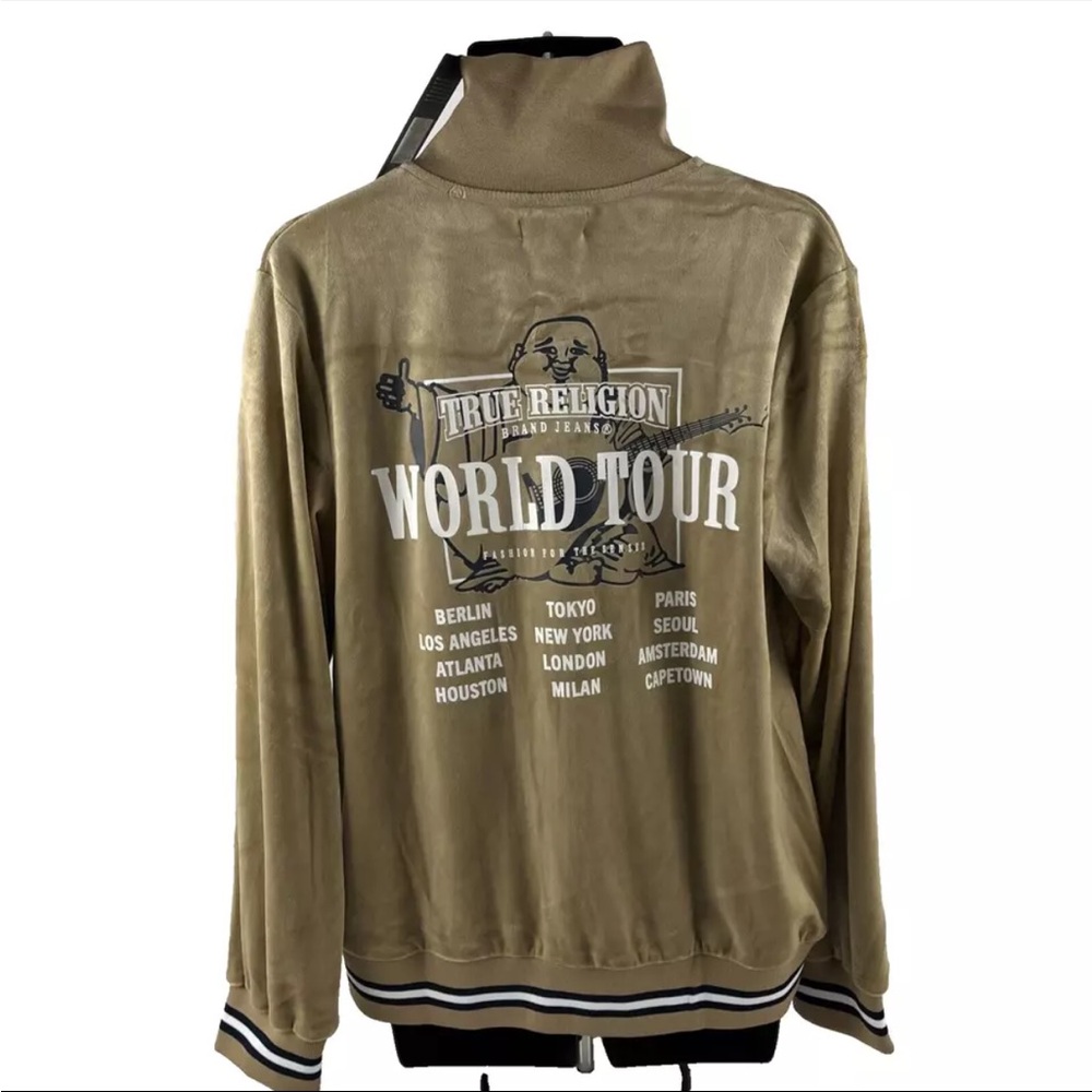 New True Religion Men's Velourâ Tour Track Jacket Travertine L Full Zip $139 NWT